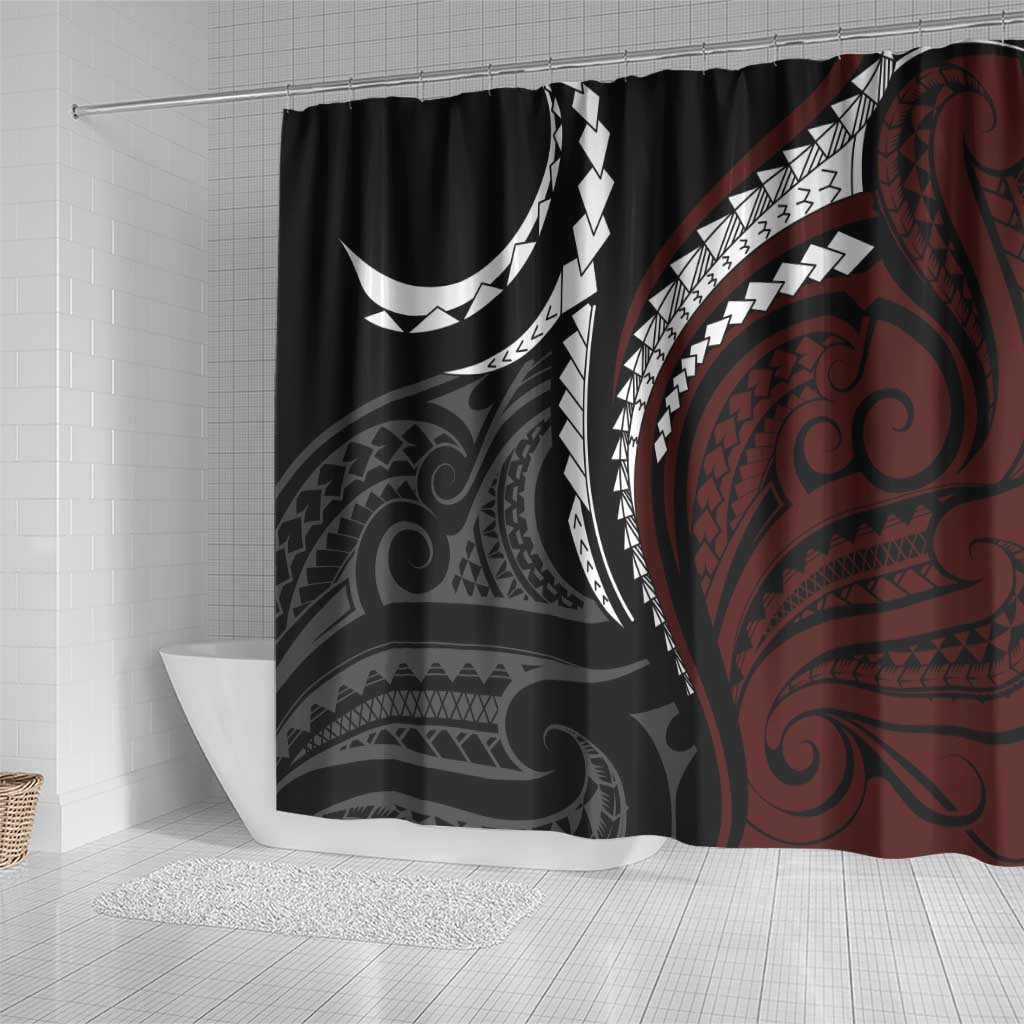 Polynesian Oxblood Line Art Tribal Tattoo Shower Curtain LT9 - Polynesian Pride