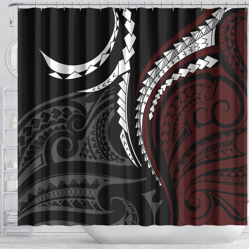 Polynesian Oxblood Line Art Tribal Tattoo Shower Curtain LT9 - Polynesian Pride