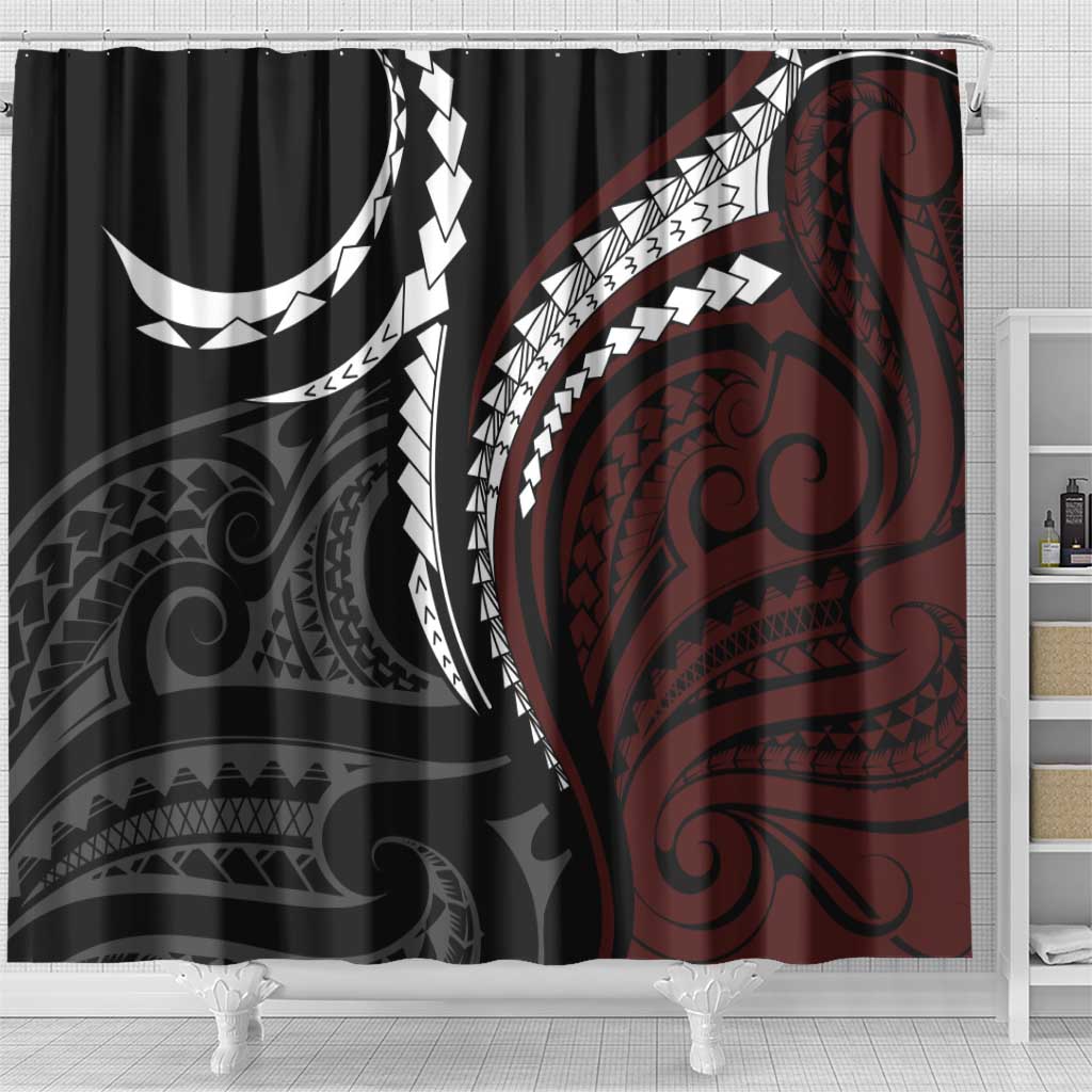 Polynesian Oxblood Line Art Tribal Tattoo Shower Curtain LT9 - Polynesian Pride