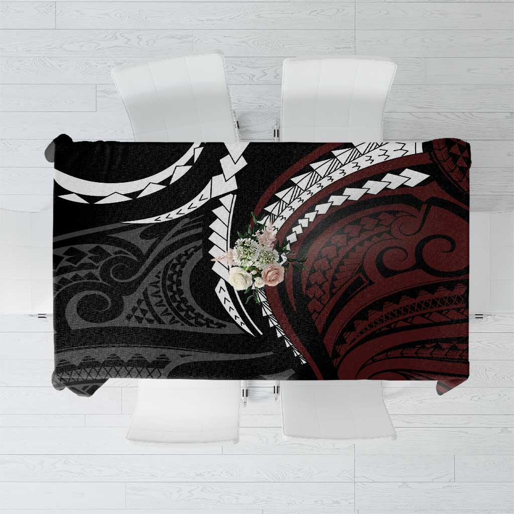 Polynesian Oxblood Line Art Tribal Tattoo Tablecloth