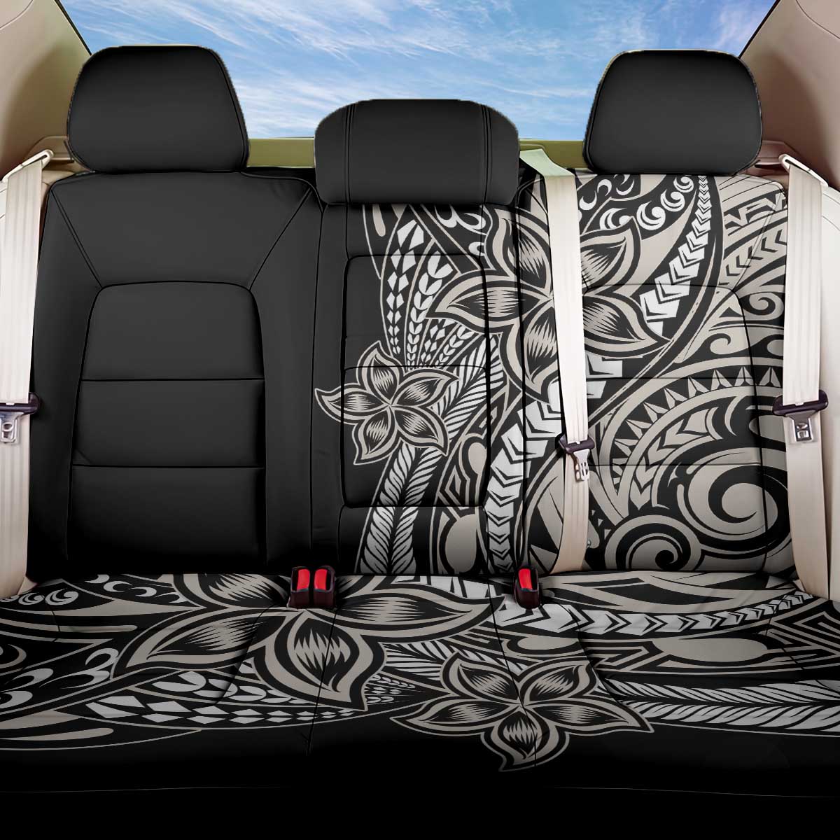 Polynesian Plumeria Floral Tattoo Pattern Back Car Seat Cover Beige Style LT9 One Size Beige - Polynesian Pride