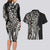 Polynesian Plumeria Floral Tattoo Pattern Couples Matching Long Sleeve Bodycon Dress and Hawaiian Shirt Beige Style