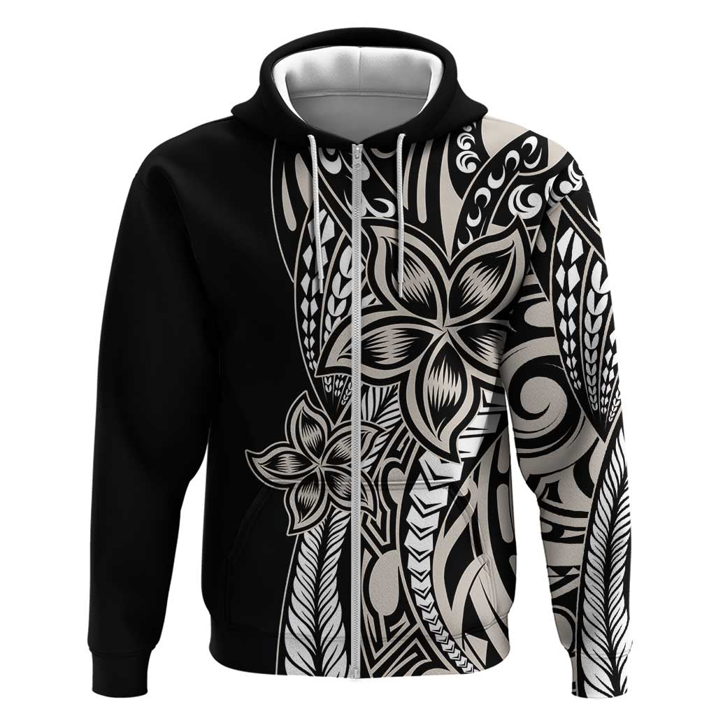 Polynesian Plumeria Floral Tattoo Pattern Hoodie Beige Style LT9 Zip Hoodie Beige - Polynesian Pride