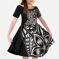 Polynesian Plumeria Floral Tattoo Pattern Kid Short Sleeve Dress Beige Style LT9 KID Beige - Polynesian Pride