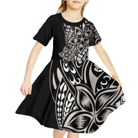 Polynesian Plumeria Floral Tattoo Pattern Kid Short Sleeve Dress Beige Style LT9 - Polynesian Pride