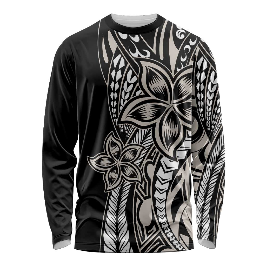 Polynesian Plumeria Floral Tattoo Pattern Long Sleeve Shirt Beige Style LT9 Unisex Beige - Polynesian Pride