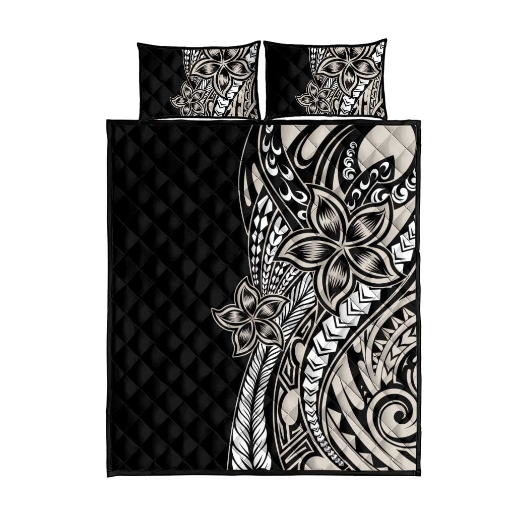 Polynesian Plumeria Floral Tattoo Pattern Quilt Bed Set Beige Style LT9 - Polynesian Pride