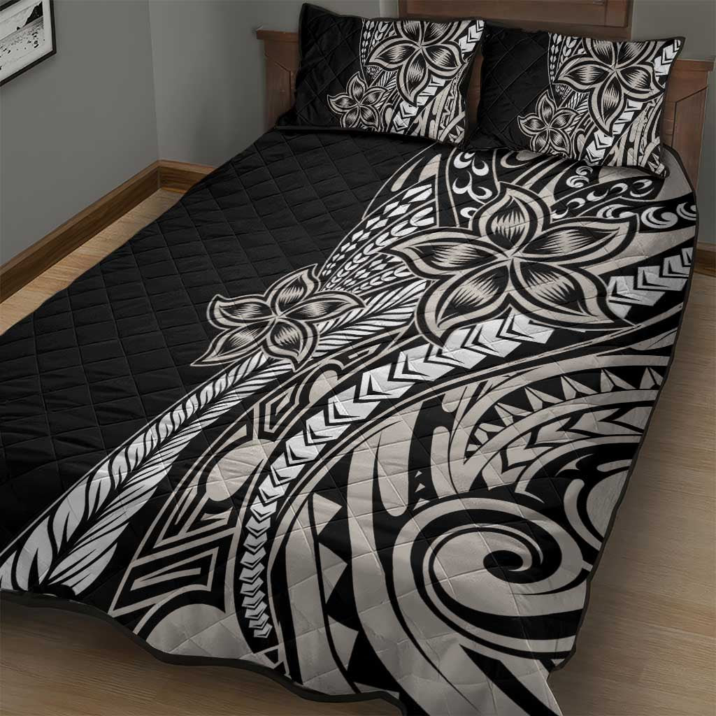 Polynesian Plumeria Floral Tattoo Pattern Quilt Bed Set Beige Style LT9 - Polynesian Pride