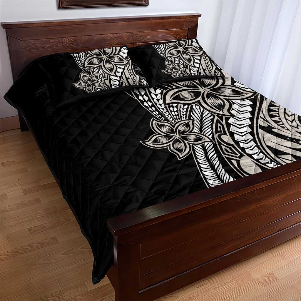 Polynesian Plumeria Floral Tattoo Pattern Quilt Bed Set Beige Style LT9 - Polynesian Pride