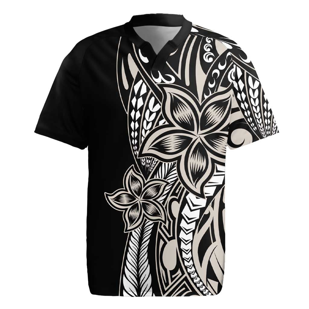 Polynesian Plumeria Floral Tattoo Pattern Rugby Jersey Beige Style LT9 Beige - Polynesian Pride