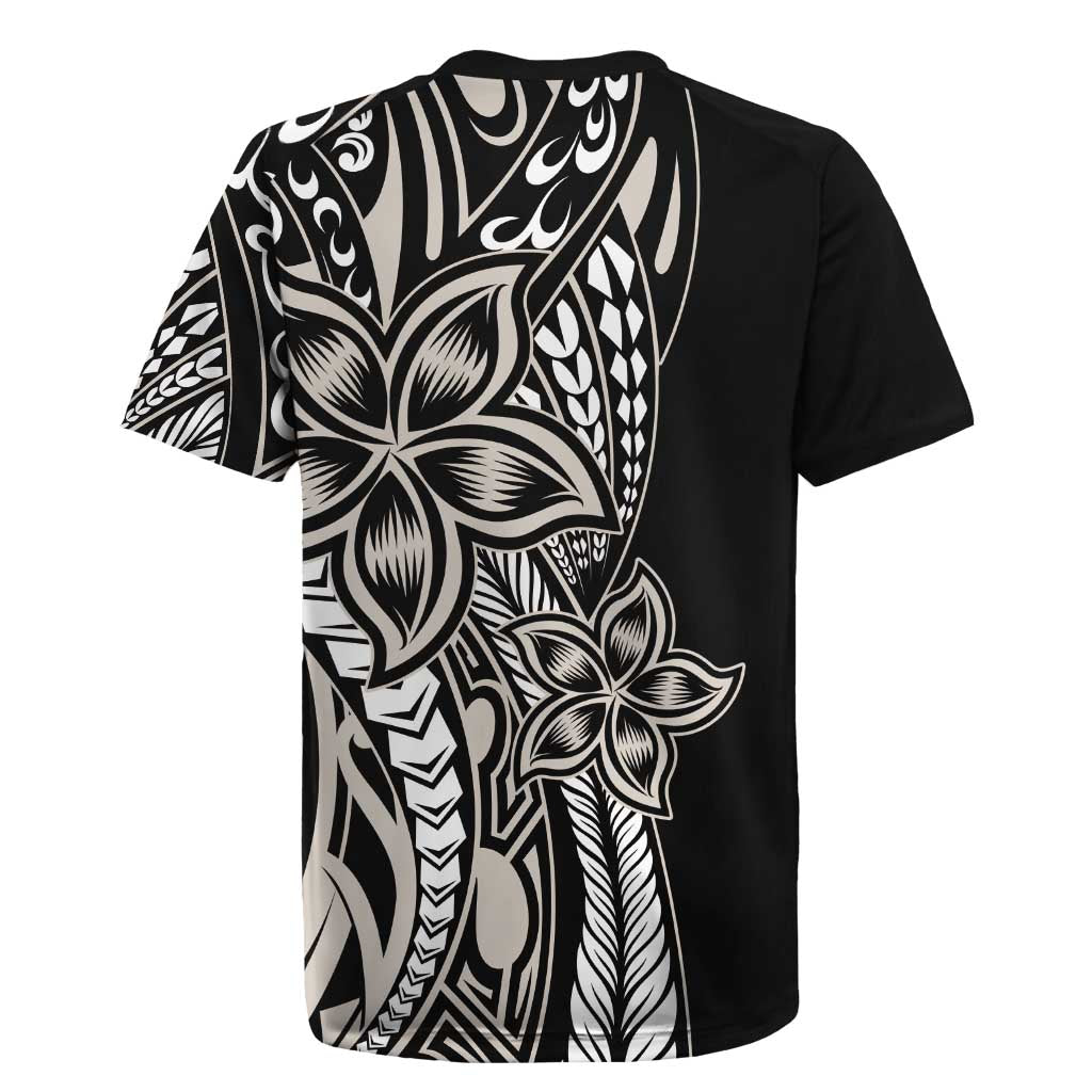 Polynesian Plumeria Floral Tattoo Pattern Rugby Jersey Beige Style LT9 - Polynesian Pride