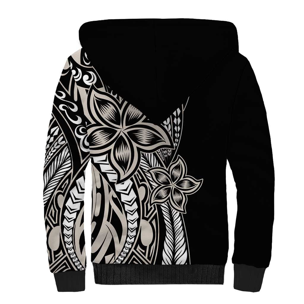 Polynesian Plumeria Floral Tattoo Pattern Sherpa Hoodie Beige Style LT9 - Polynesian Pride