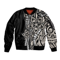 Polynesian Plumeria Floral Tattoo Pattern Sleeve Zip Bomber Jacket Beige Style LT9 Unisex Beige - Polynesian Pride