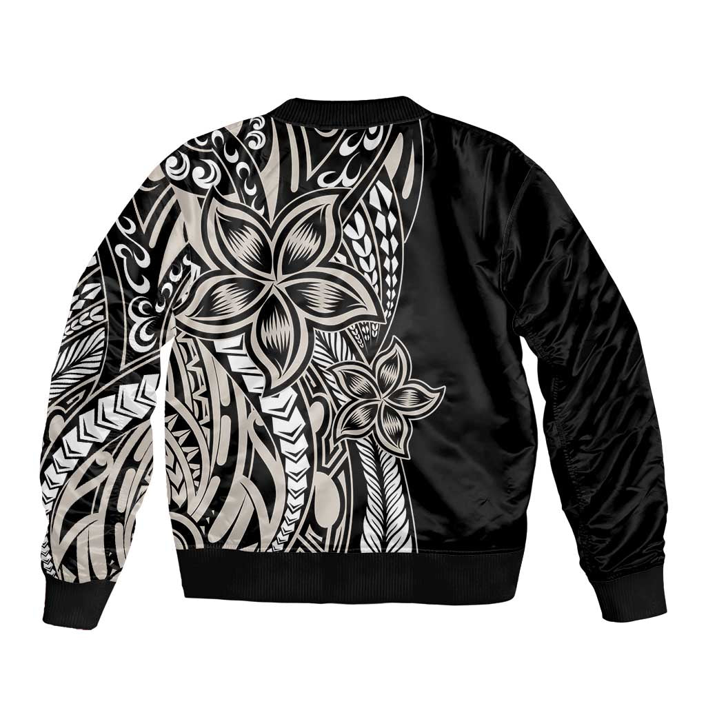 Polynesian Plumeria Floral Tattoo Pattern Sleeve Zip Bomber Jacket Beige Style LT9 - Polynesian Pride