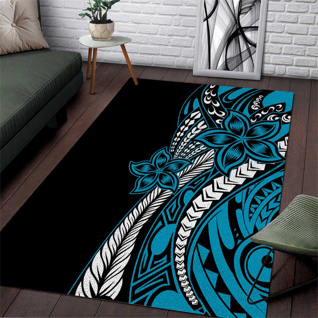 Polynesian Plumeria Floral Tattoo Pattern Area Rug Blue Style LT9 Blue - Polynesian Pride