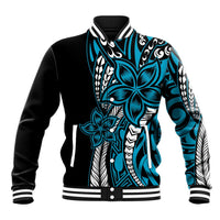 Polynesian Plumeria Floral Tattoo Pattern Baseball Jacket Blue Style LT9 Unisex Blue - Polynesian Pride