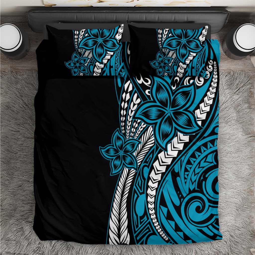 Polynesian Plumeria Floral Tattoo Pattern Bedding Set Blue Style LT9 Blue - Polynesian Pride