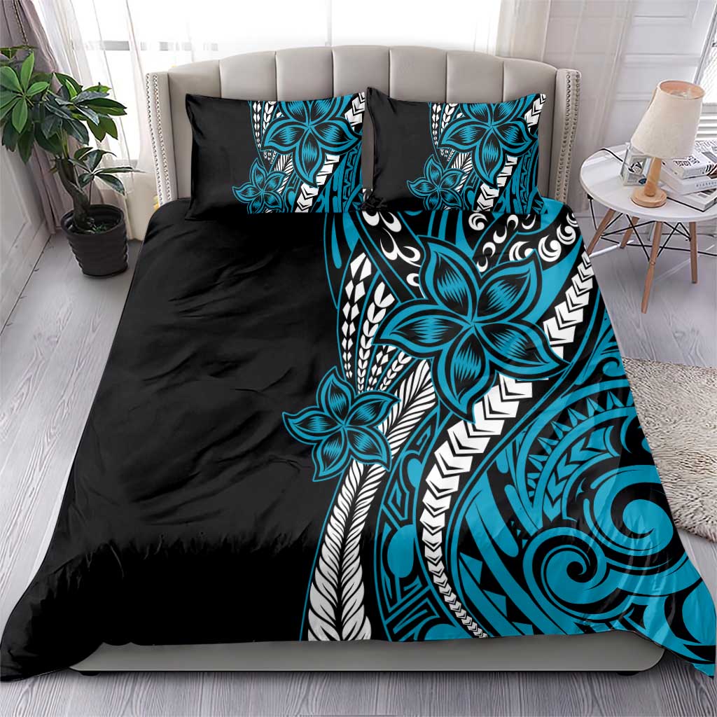 Polynesian Plumeria Floral Tattoo Pattern Bedding Set Blue Style LT9 - Polynesian Pride