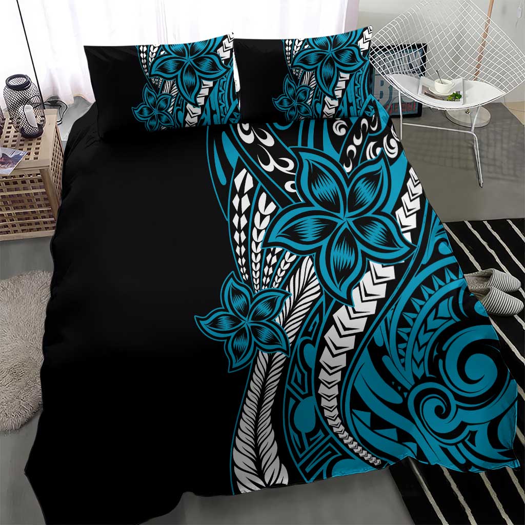 Polynesian Plumeria Floral Tattoo Pattern Bedding Set Blue Style LT9 - Polynesian Pride