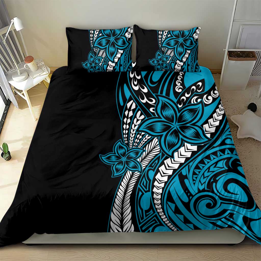 Polynesian Plumeria Floral Tattoo Pattern Bedding Set Blue Style LT9 - Polynesian Pride