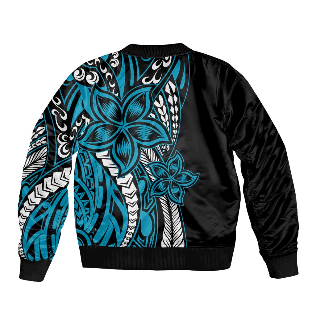 Polynesian Plumeria Floral Tattoo Pattern Bomber Jacket Blue Style LT9 - Polynesian Pride
