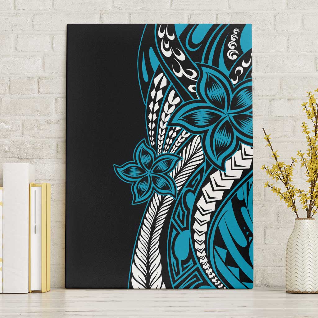 Polynesian Plumeria Floral Tattoo Pattern Canvas Wall Art Blue Style LT9 Without Frame Blue - Polynesian Pride