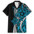 Polynesian Plumeria Floral Tattoo Pattern Family Matching Off The Shoulder Long Sleeve Dress and Hawaiian Shirt Bllue Style