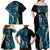 Polynesian Plumeria Floral Tattoo Pattern Family Matching Off Shoulder Maxi Dress and Hawaiian Shirt Bllue Style