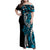 Polynesian Plumeria Floral Tattoo Pattern Family Matching Off Shoulder Maxi Dress and Hawaiian Shirt Bllue Style