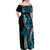 Polynesian Plumeria Floral Tattoo Pattern Family Matching Off Shoulder Maxi Dress and Hawaiian Shirt Bllue Style