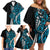 Polynesian Plumeria Floral Tattoo Pattern Family Matching Off Shoulder Short Dress and Hawaiian Shirt Bllue Style