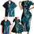 Polynesian Plumeria Floral Tattoo Pattern Family Matching Short Sleeve Bodycon Dress and Hawaiian Shirt Bllue Style