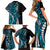 Polynesian Plumeria Floral Tattoo Pattern Family Matching Short Sleeve Bodycon Dress and Hawaiian Shirt Bllue Style