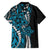 Polynesian Plumeria Floral Tattoo Pattern Family Matching Short Sleeve Bodycon Dress and Hawaiian Shirt Bllue Style