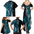 Polynesian Plumeria Floral Tattoo Pattern Family Matching Summer Maxi Dress and Hawaiian Shirt Bllue Style