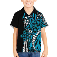 Polynesian Plumeria Floral Tattoo Pattern Kid Hawaiian Shirt Blue Style LT9 Kid Blue - Polynesian Pride