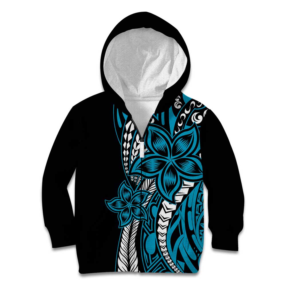 Polynesian Plumeria Floral Tattoo Pattern Kid Hoodie Blue Style LT9 Zip Hoodie Blue - Polynesian Pride