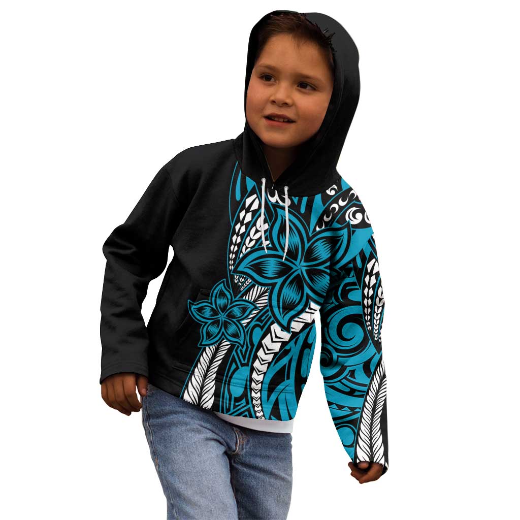 Polynesian Plumeria Floral Tattoo Pattern Kid Hoodie Blue Style LT9 - Polynesian Pride
