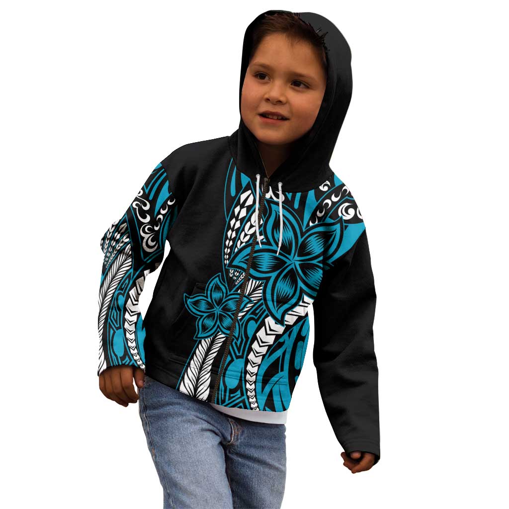 Polynesian Plumeria Floral Tattoo Pattern Kid Hoodie Blue Style LT9 - Polynesian Pride
