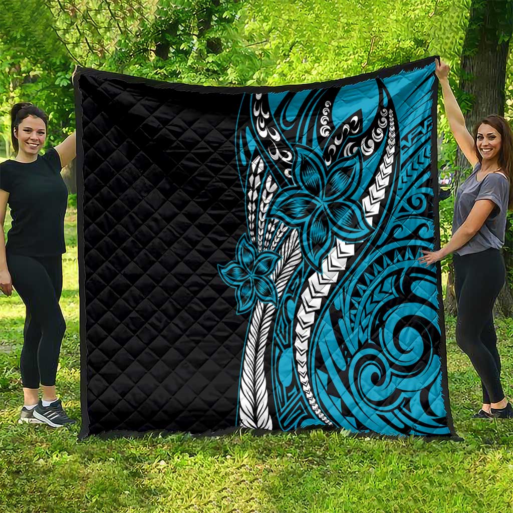 Polynesian Plumeria Floral Tattoo Pattern Quilt Blue Style LT9 - Polynesian Pride