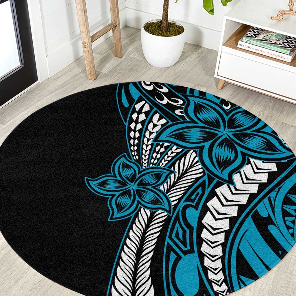 Polynesian Plumeria Floral Tattoo Pattern Round Carpet Blue Style LT9 Blue - Polynesian Pride
