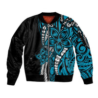 Polynesian Plumeria Floral Tattoo Pattern Sleeve Zip Bomber Jacket Blue Style LT9 Unisex Blue - Polynesian Pride