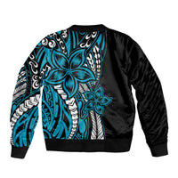 Polynesian Plumeria Floral Tattoo Pattern Sleeve Zip Bomber Jacket Blue Style LT9 - Polynesian Pride