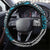 Polynesian Plumeria Floral Tattoo Pattern Steering Wheel Cover Blue Style