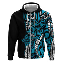 Polynesian Plumeria Floral Tattoo Pattern Zip Hoodie Blue Style LT9 Zip Hoodie Blue - Polynesian Pride
