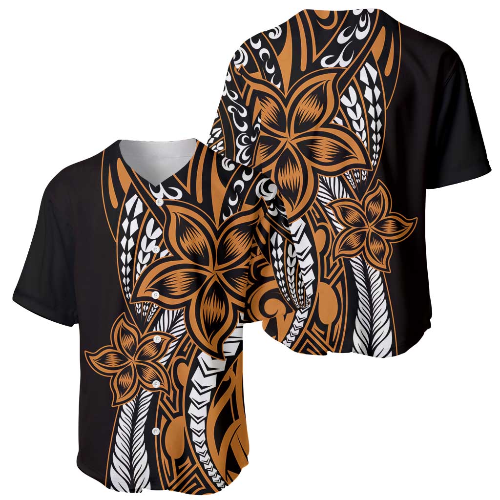 Polynesian Plumeria Floral Tattoo Pattern Baseball Jersey Gold Style LT9 - Polynesian Pride