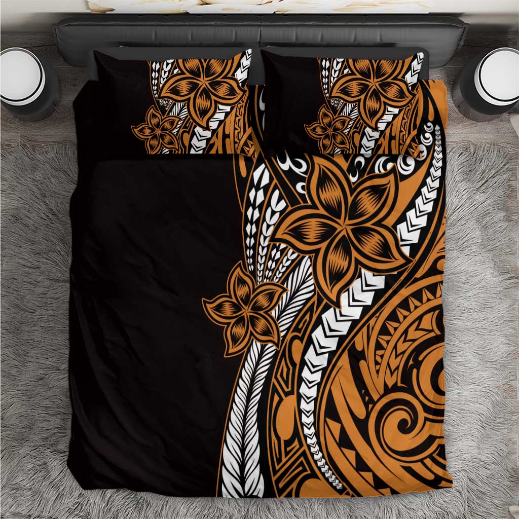 Polynesian Plumeria Floral Tattoo Pattern Bedding Set Gold Style LT9 Gold - Polynesian Pride