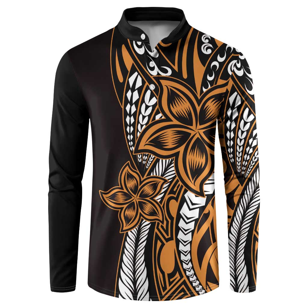 Polynesian Plumeria Floral Tattoo Pattern Button Sweatshirt Gold Style LT9 Gold - Polynesian Pride