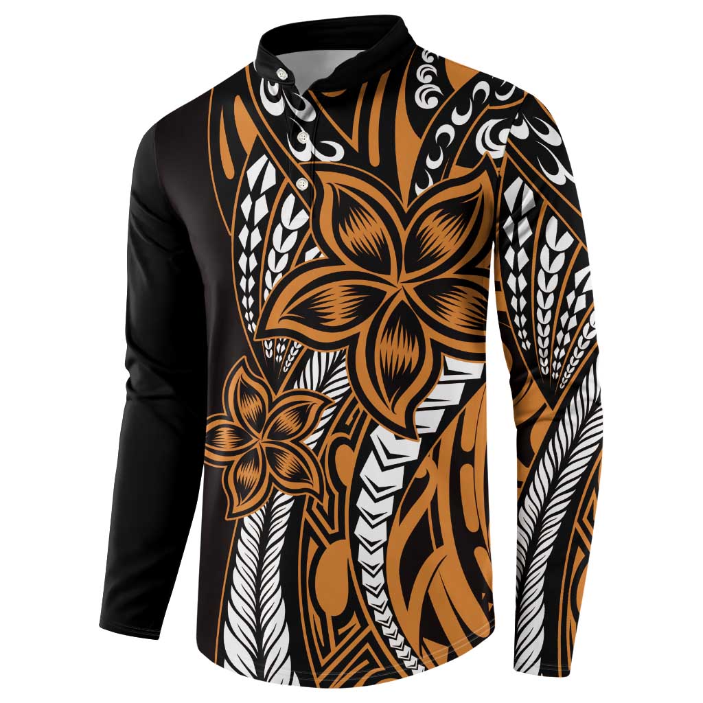 Polynesian Plumeria Floral Tattoo Pattern Button Sweatshirt Gold Style LT9 - Polynesian Pride