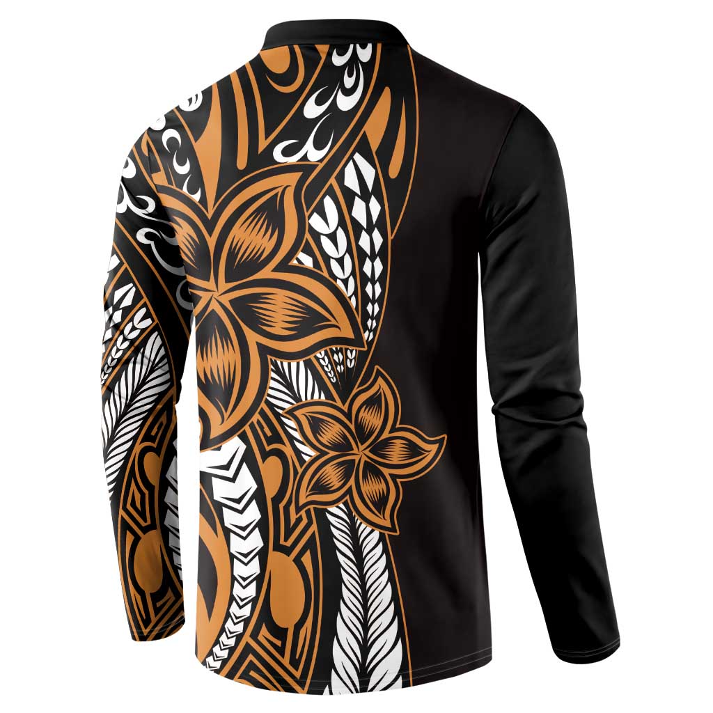 Polynesian Plumeria Floral Tattoo Pattern Button Sweatshirt Gold Style LT9 - Polynesian Pride